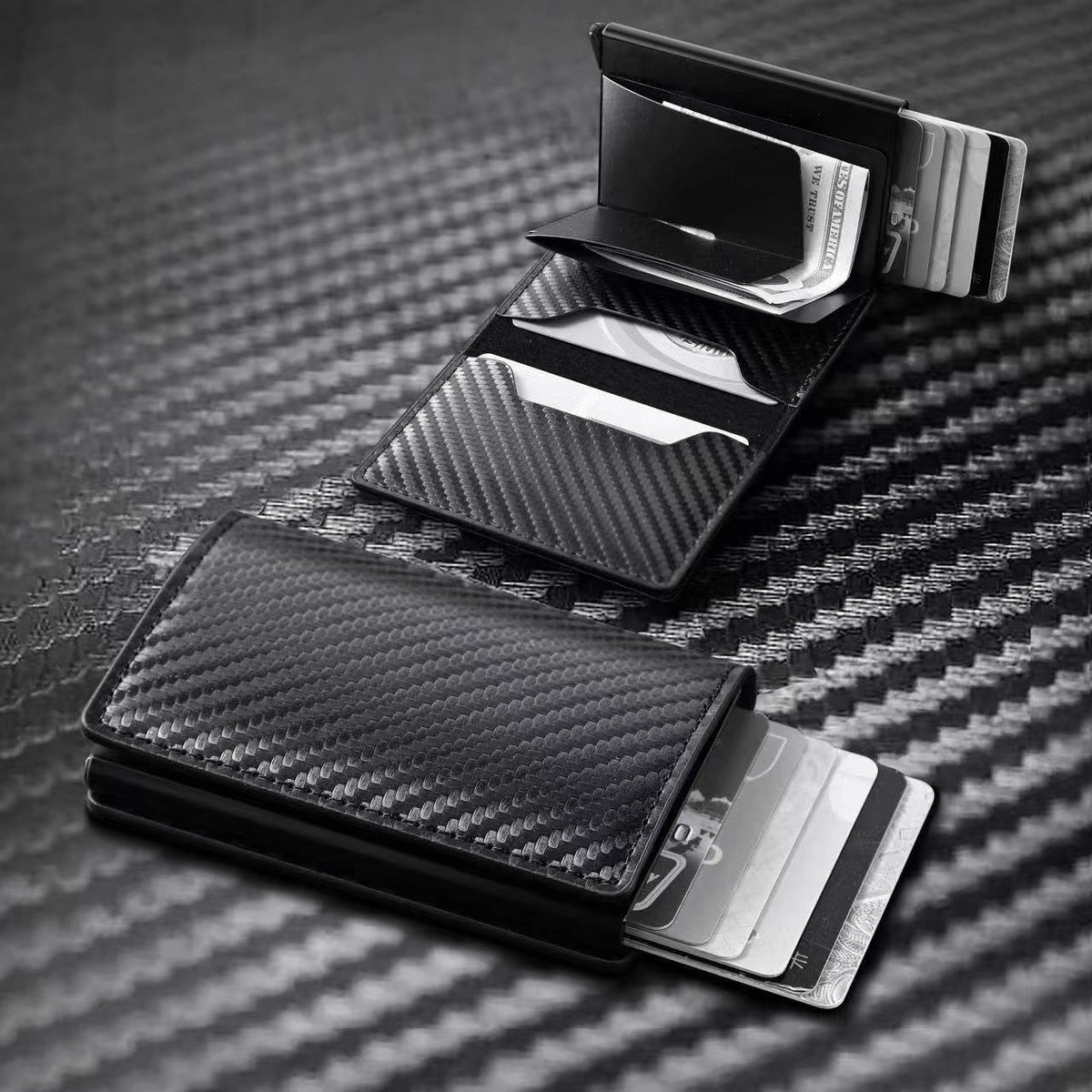Men's ultra-thin carbon fiber automatic pop-up card wallet