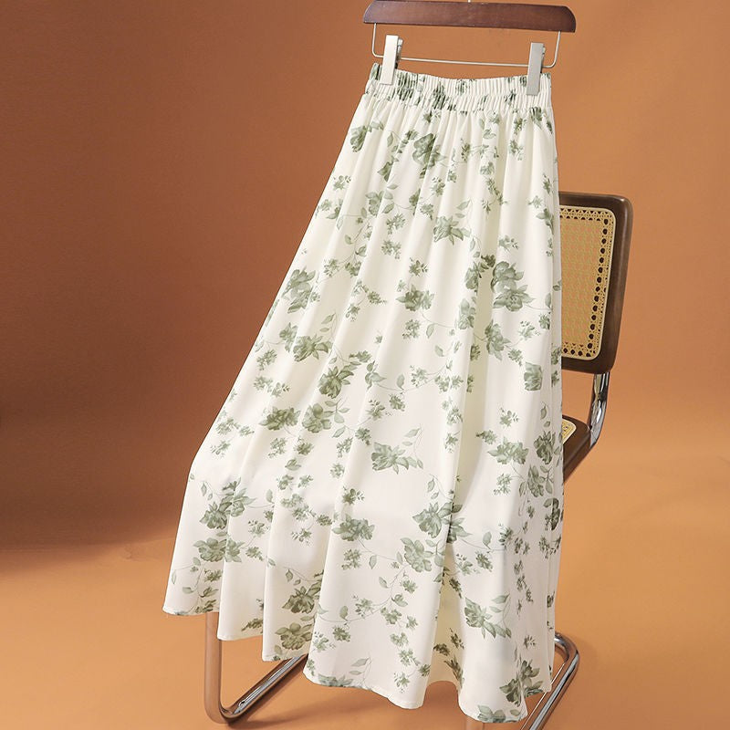 Floral Print Chiffon Midi Skirt