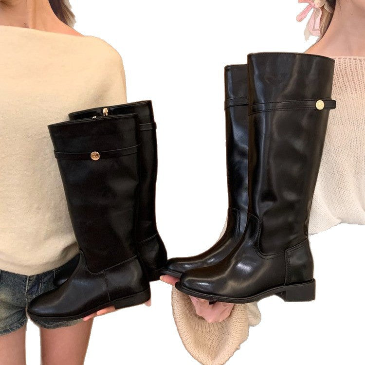 Womens Retro Leather Boots with Hidden Heel