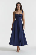 Navy Floral Strapless Maxi Dress