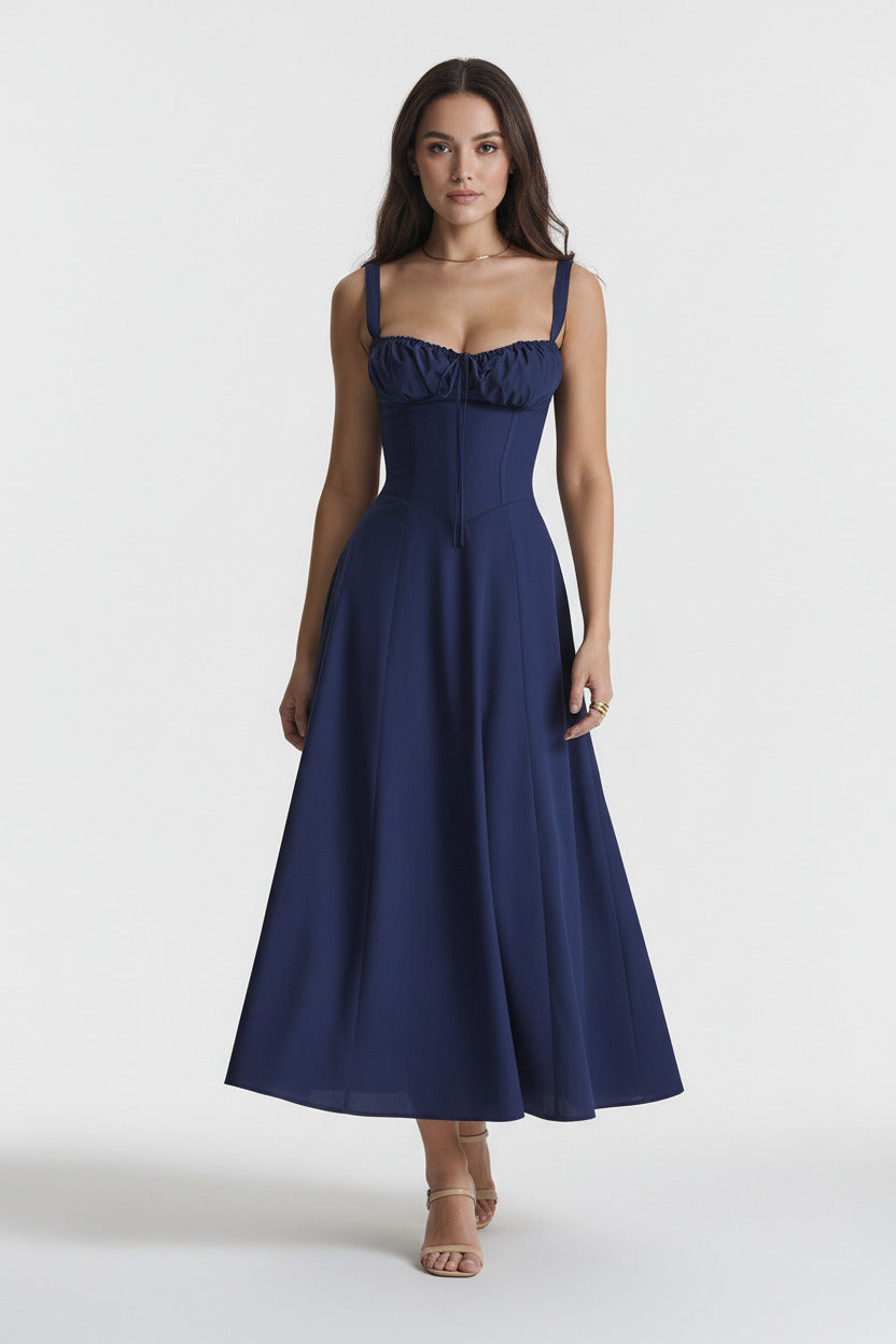 Navy Floral Strapless Maxi Dress