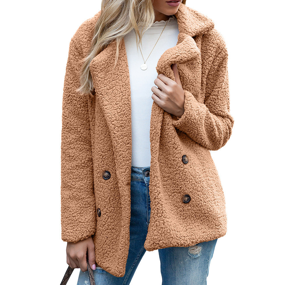 Buttoned Fuzzy Women's Plush Coat
