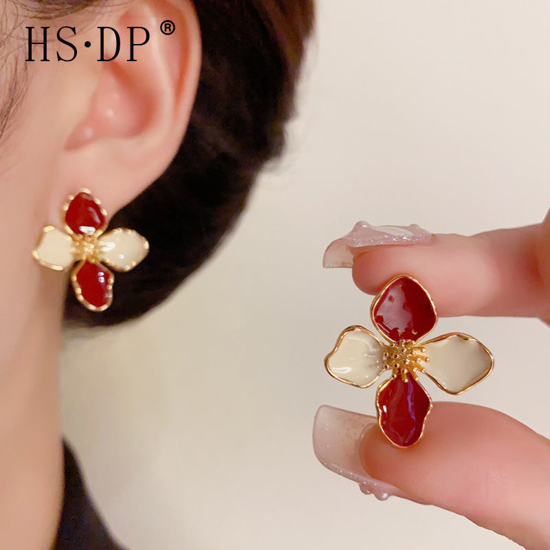 Korean version of green flower earrings