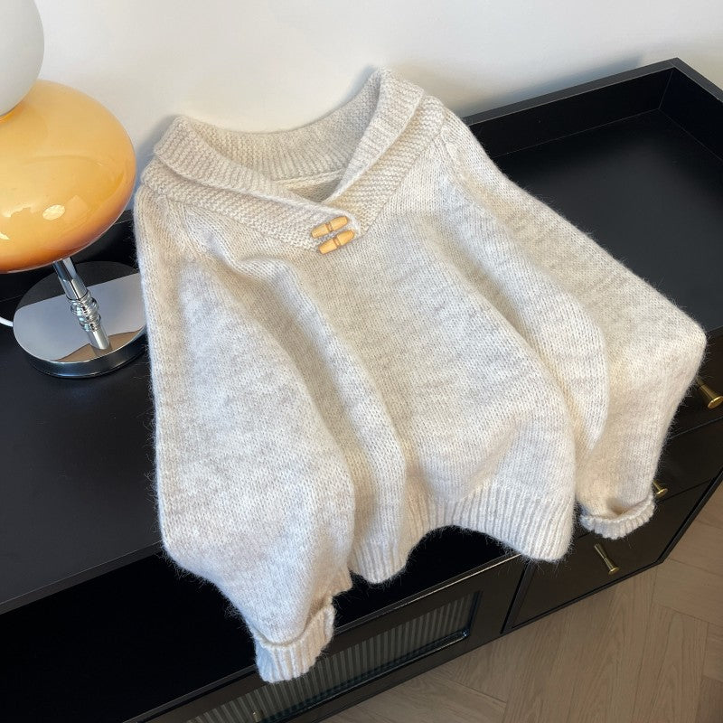 Womens Loose Fit Knit Sweater with Horn Buttons