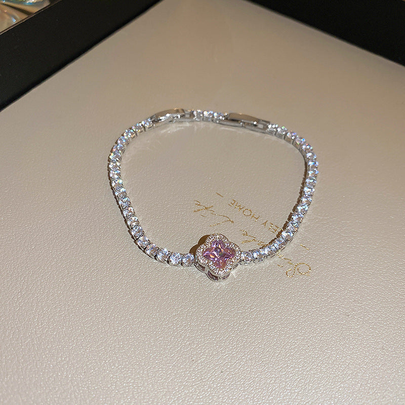 French Style Pink Zircon Flower Bracelet