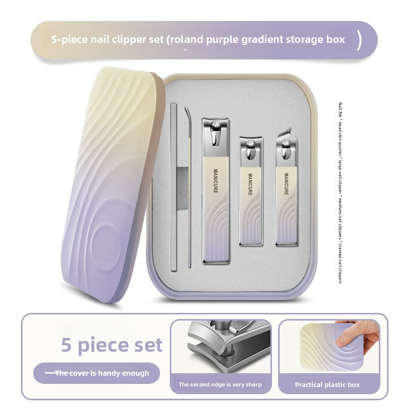 A 5-piece stainless steel nail clipper storage box set