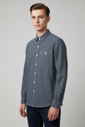 Blue and white striped shirt on a white background