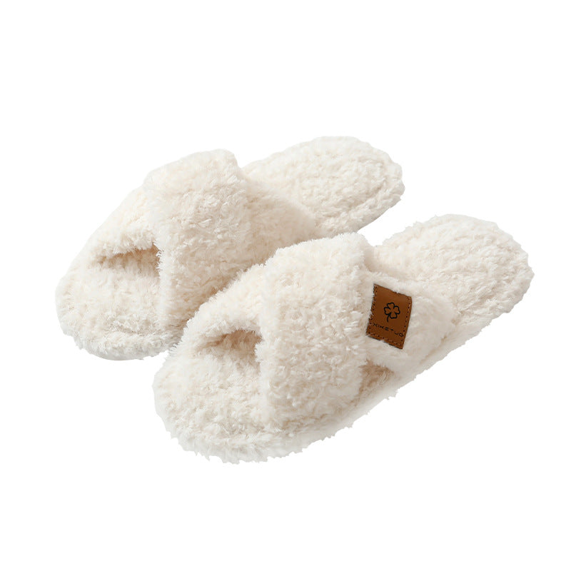 Women Plush Open Toe Indoor Slippers