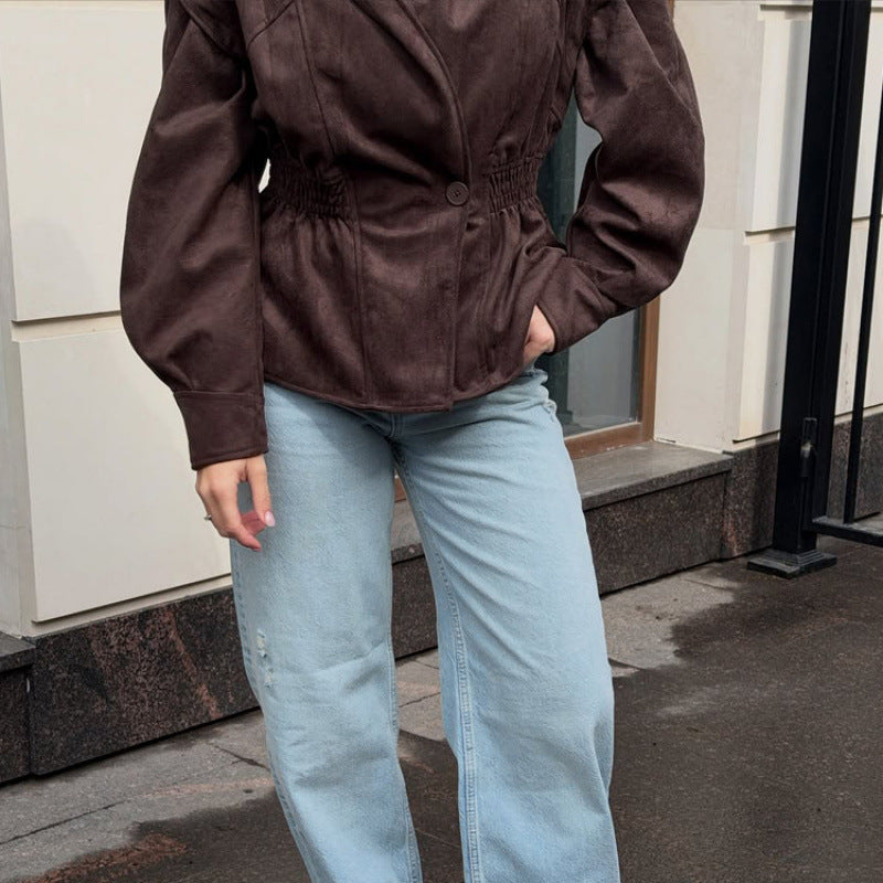 Womens Suede Lapel Jacket