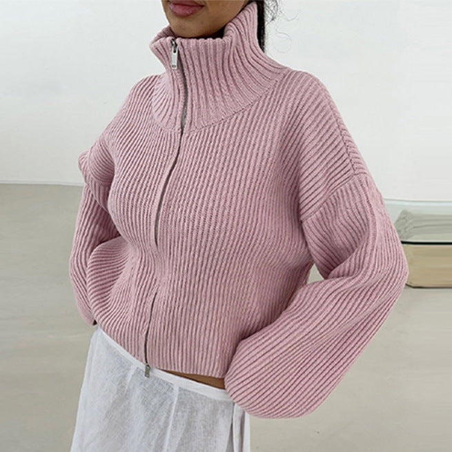 Striped Zipper Knit Cardigan Top