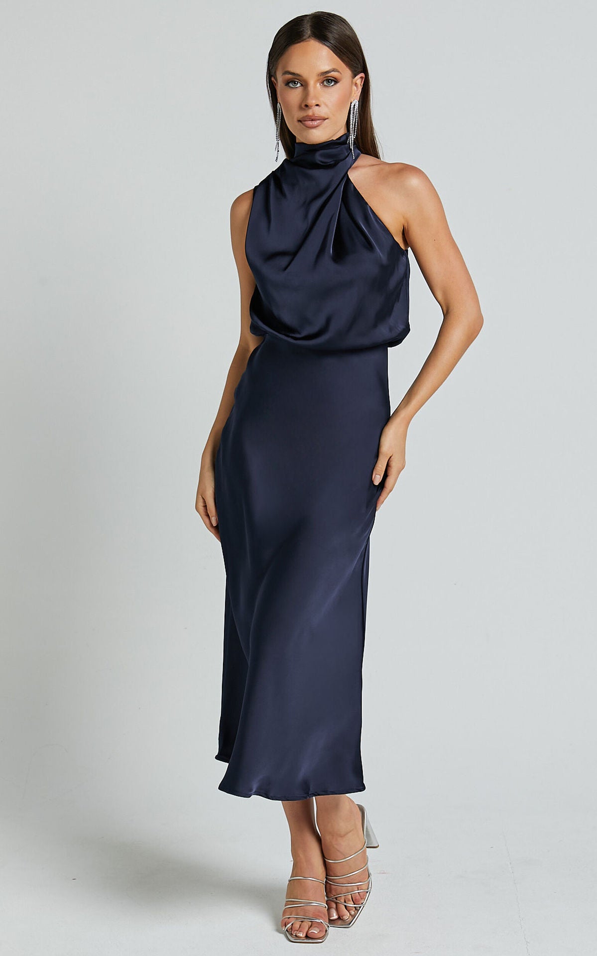 Silken Aura Satin Midi Dress