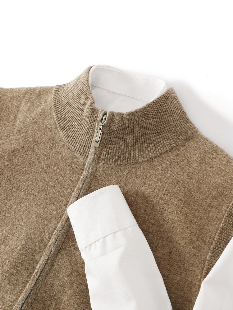 Mens Thickened Pure Wool Cardigan Half-High Collar Zipper Jacket