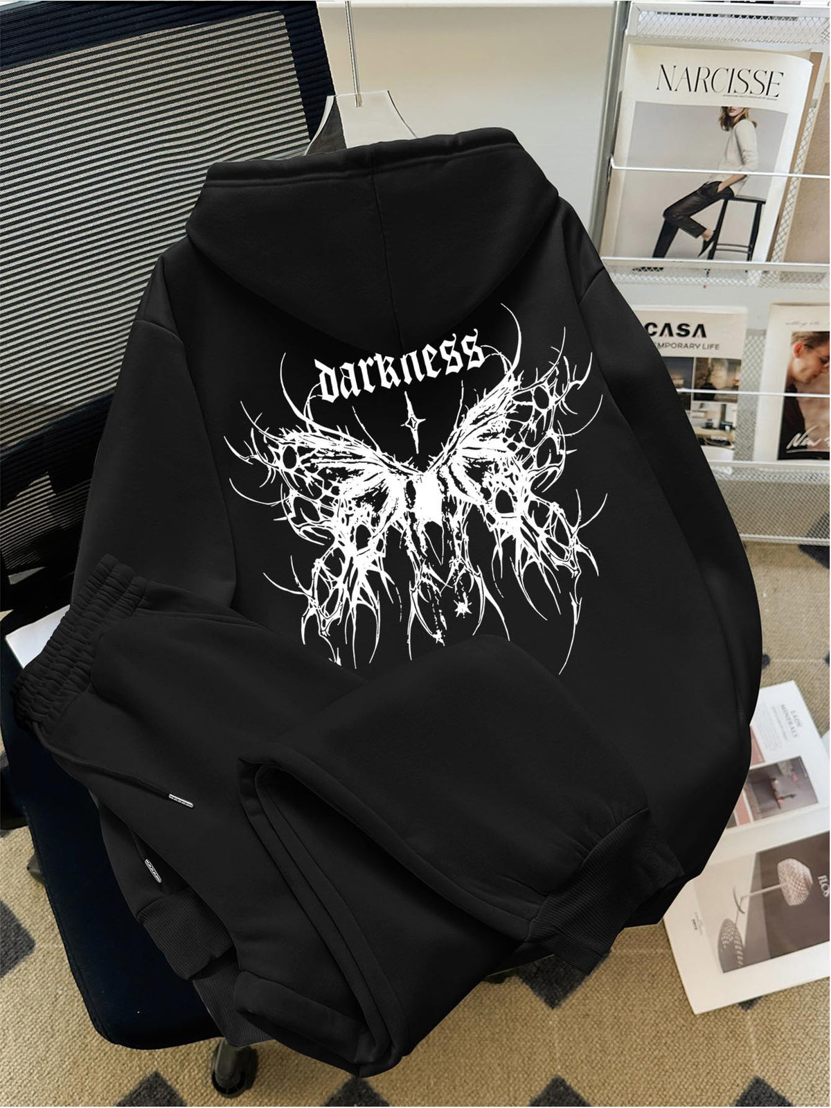 Gothic Print Hooded Sweatshirt
