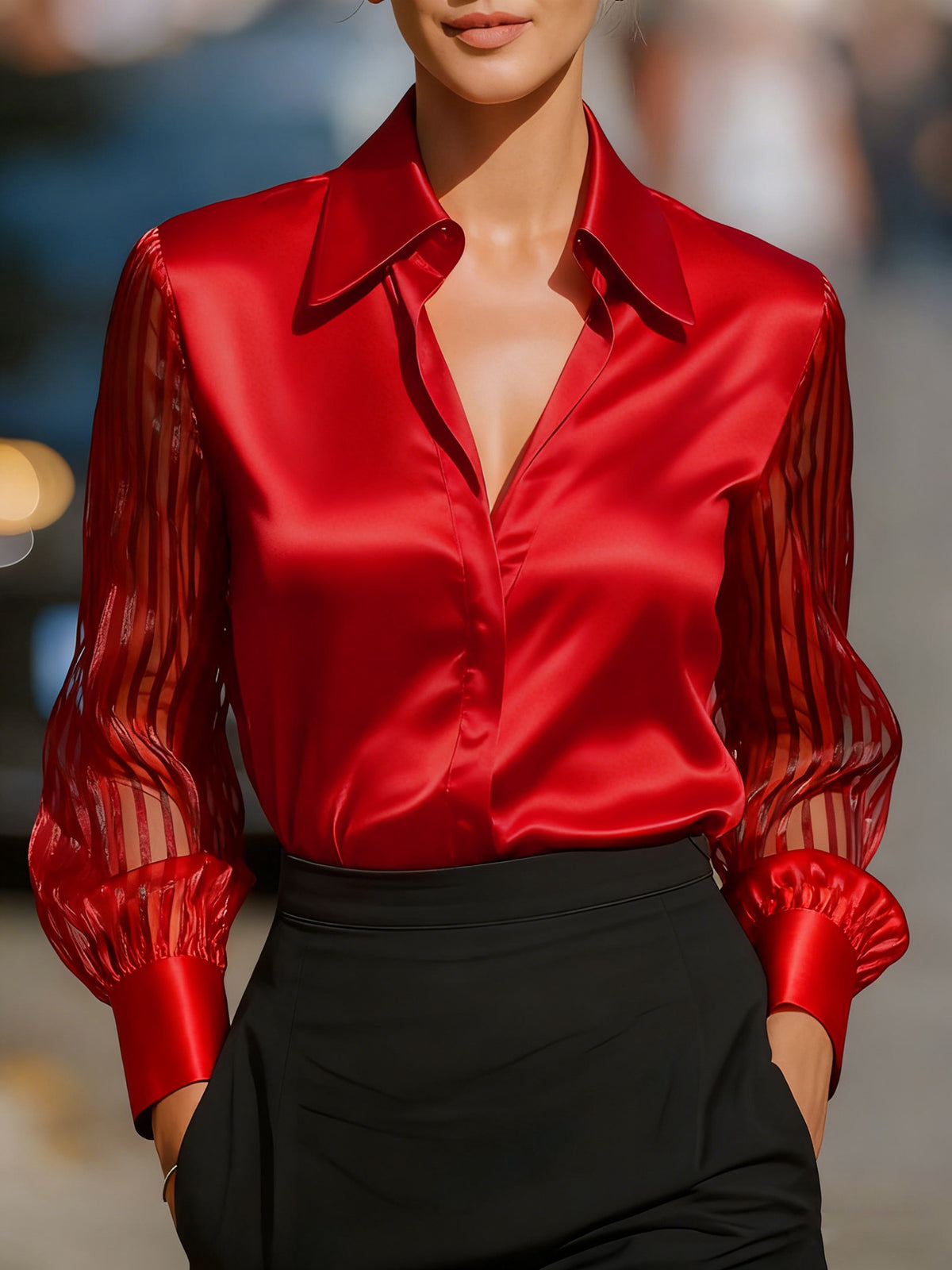 Satin long-sleeve shirt for women