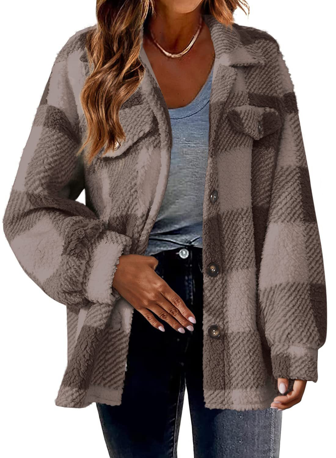 Womens Plaid Button Front Jacket