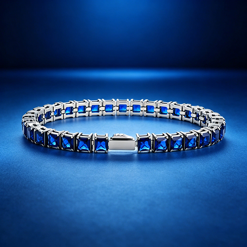 Square blue zircon tennis chain minimalist bracelet