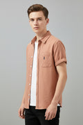 Men's Casual Ramie Blend Button-Up Shirt with Embroidery