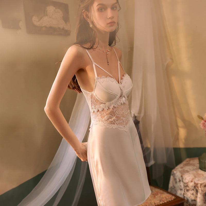 Womens French Style Ice Silk Nightdress