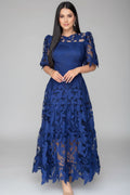 Summer Lace Hollow Out Round Neck Mid Waist Dress