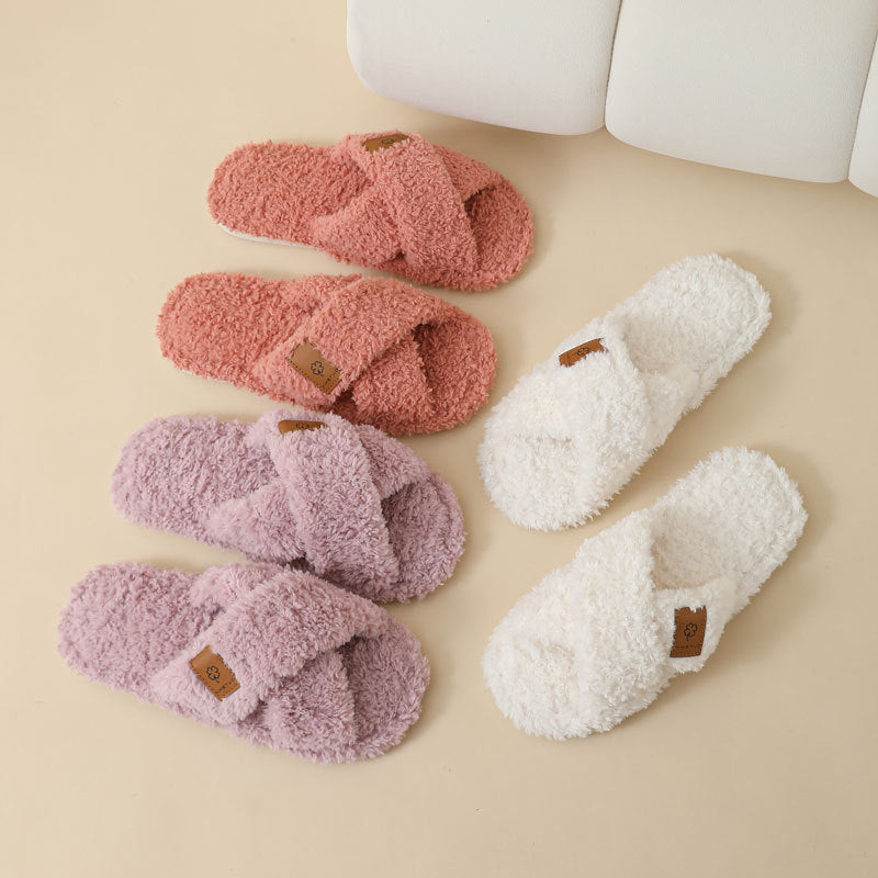 Women Plush Open Toe Indoor Slippers