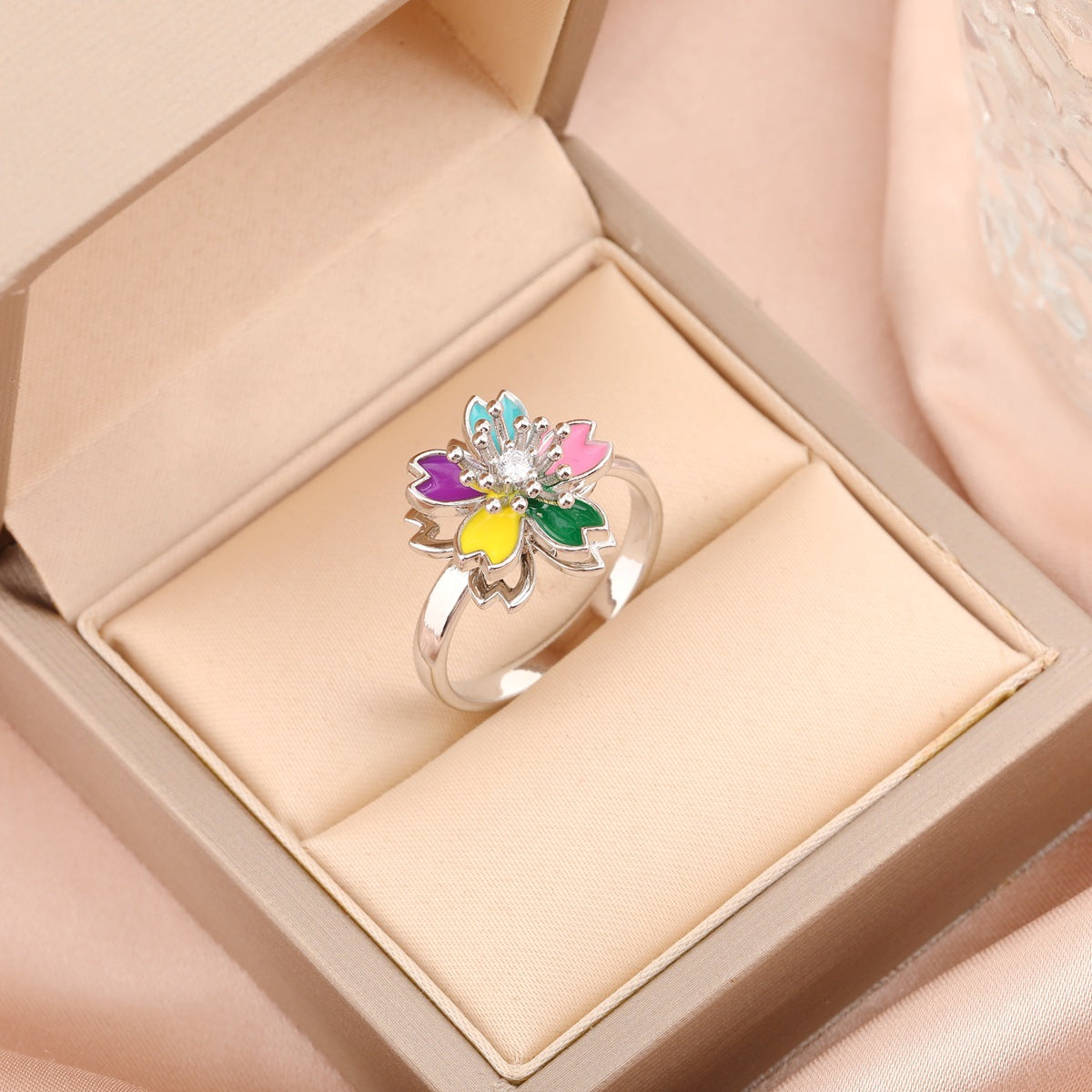 Adjustable Spinning Zircon Copper Ring