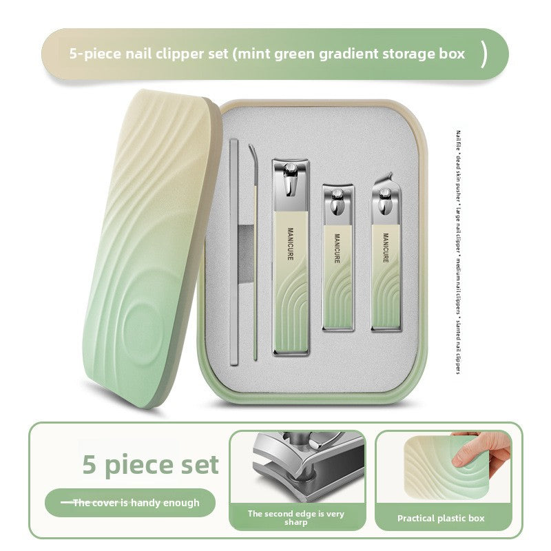 A 5-piece stainless steel nail clipper storage box set