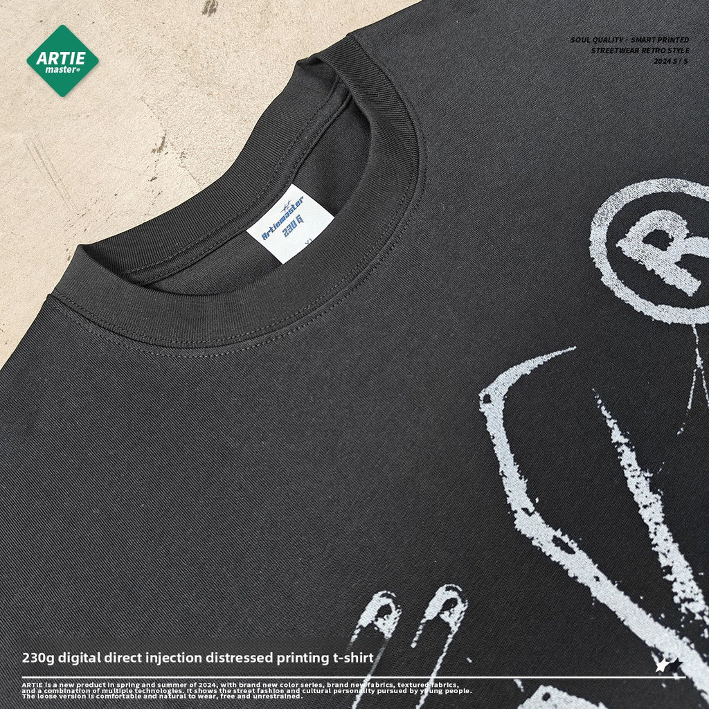 Mens Oversize Printed Cotton T-Shirt in White or Black