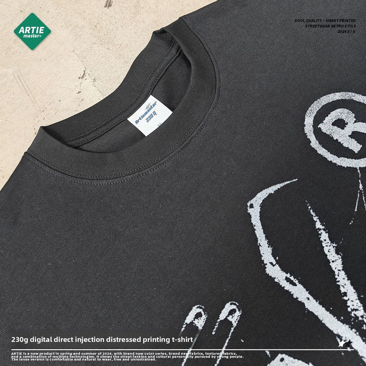 Mens Oversize Printed Cotton T-Shirt in White or Black