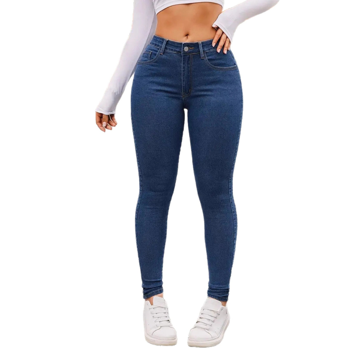 High-waisted stretchy slim-fit pants