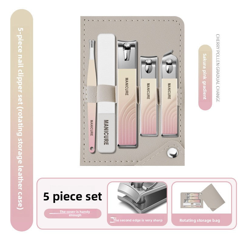 A 5-piece stainless steel nail clipper storage box set