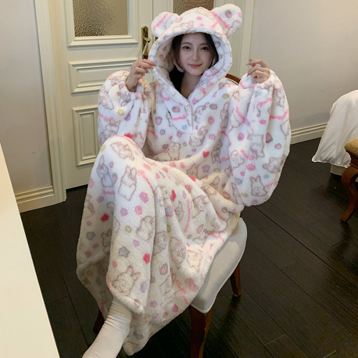 Plush fleece outerwear nightgown