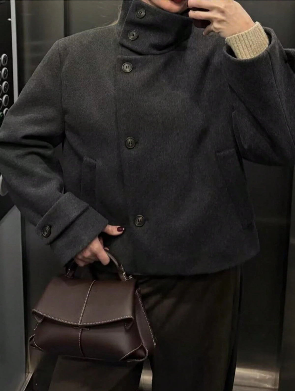 Womens Retro Stand Collar Jacket Solid Color Coat