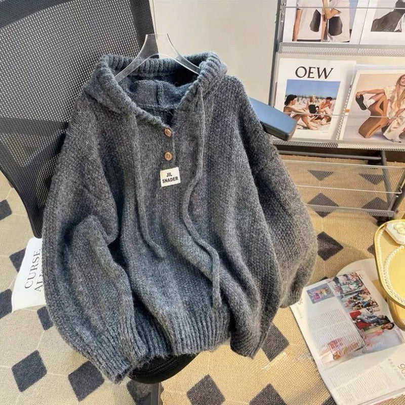 Loose Hooded Knit Sweater