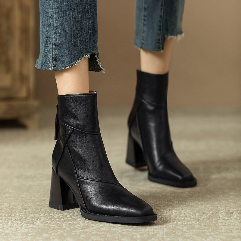 Women Square Toe Chunky Heel Fashion Boots