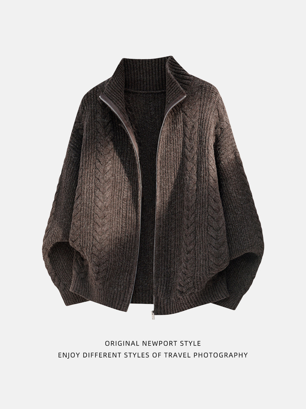 Men Zippered Knit Cardigan Sweater Vintage Wheat Knot Pattern