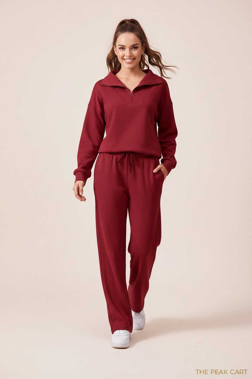 Women's Casual Long Sleeve Lapel Top and Wide Leg Pants Set