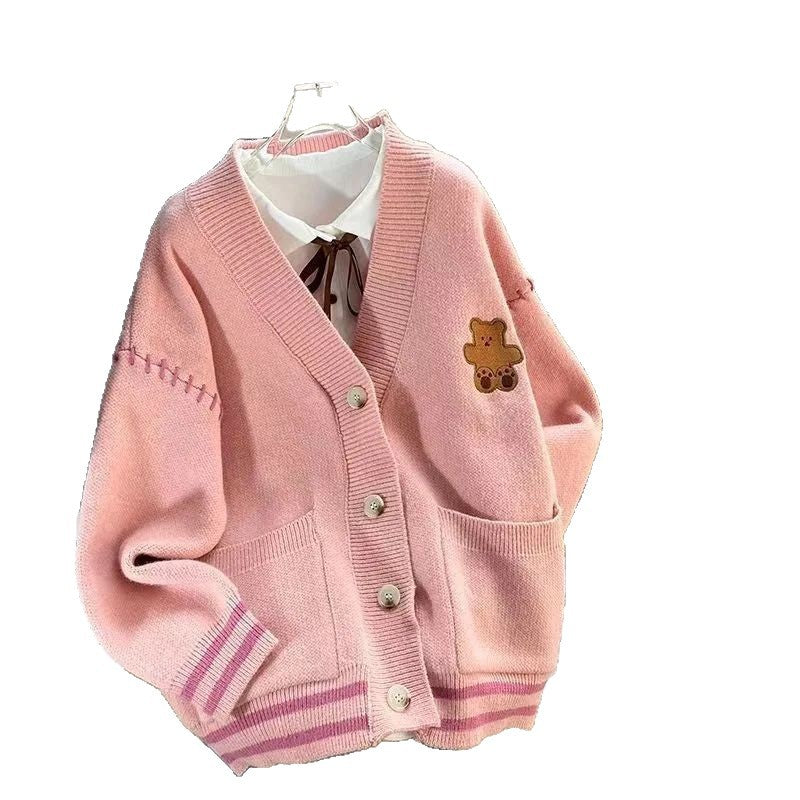 Womens Knit Cardigan Loose Fit V-Neck