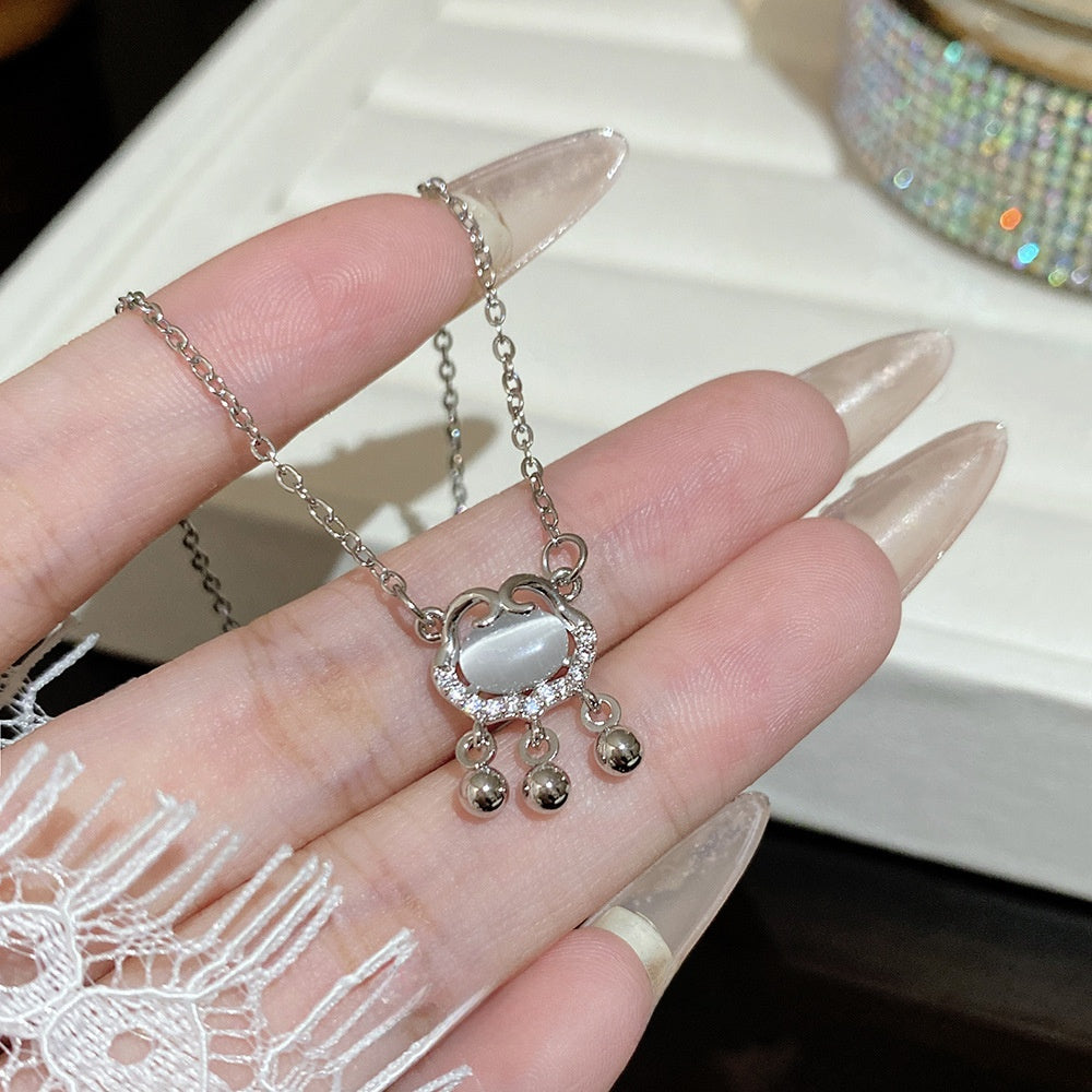 Titanium Steel Zircon Necklace with Geometric Pendant