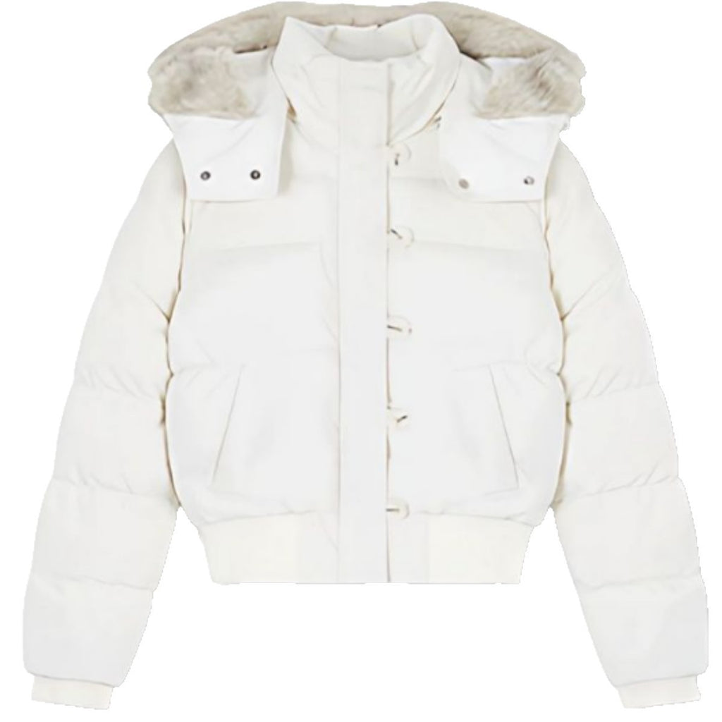 Retro long fur-lined hooded down jacket with down insulation