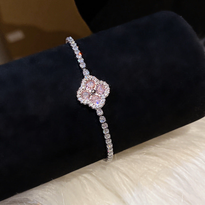 French Style Pink Zircon Flower Bracelet