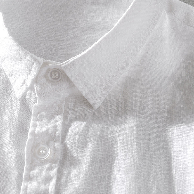 Pure Linen Casual Shirt - Lightweight Loose Fit Short Sleeve