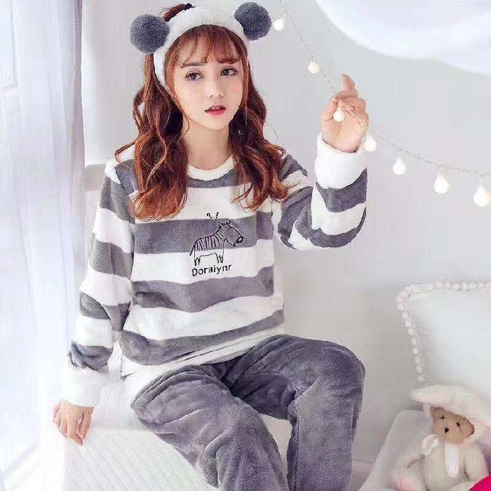 Plush Flannel Pajama Set with Whimsical Graphic Print