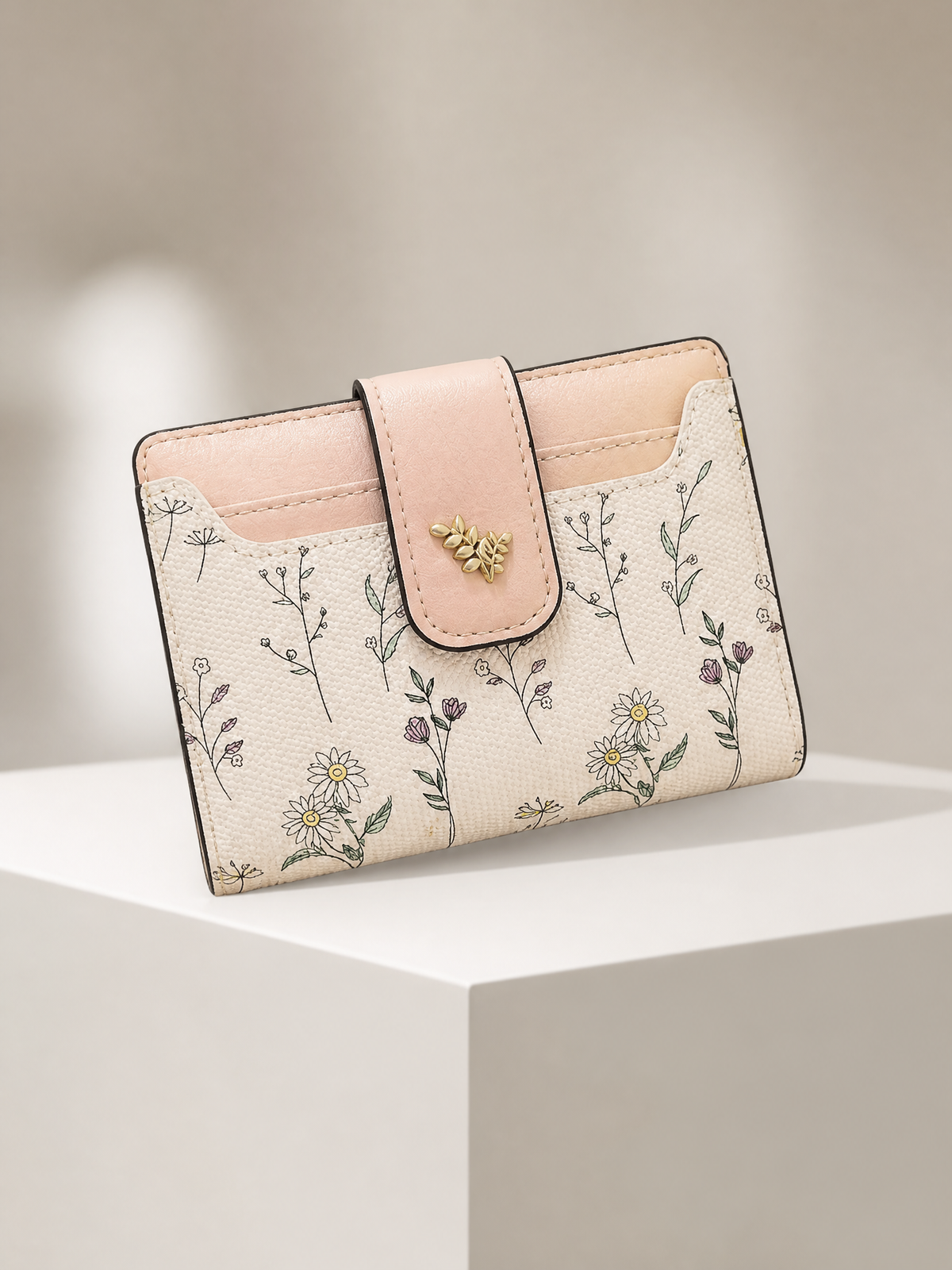 Floral Botanical Bi-Fold Wallet with Secure Buckle Closure
