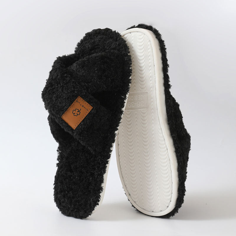 Women Plush Open Toe Indoor Slippers