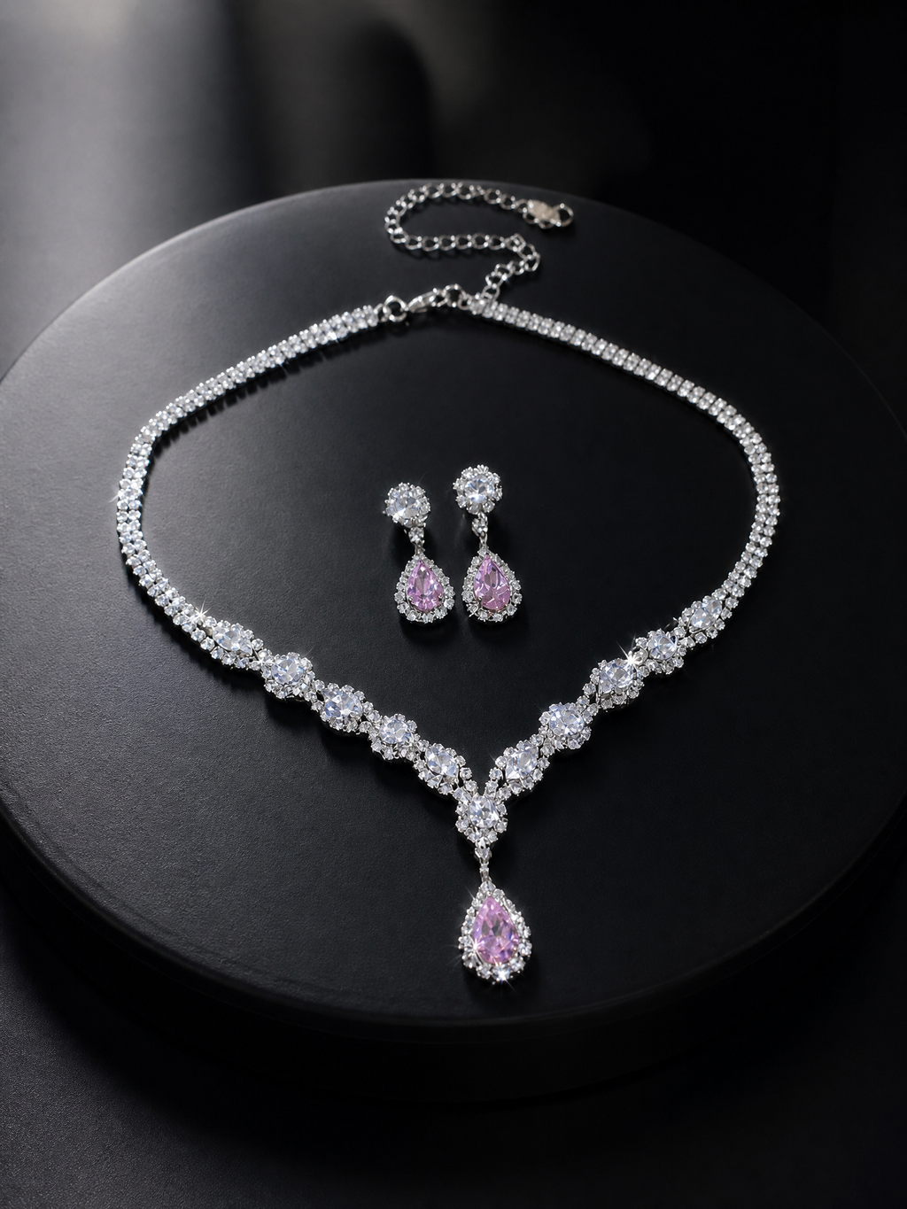 Crystalline Teardrop Necklace and Earring Jewelry Set