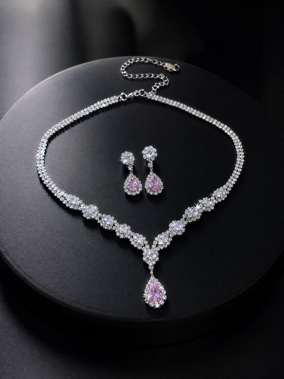 Crystalline Teardrop Necklace and Earring Jewelry Set