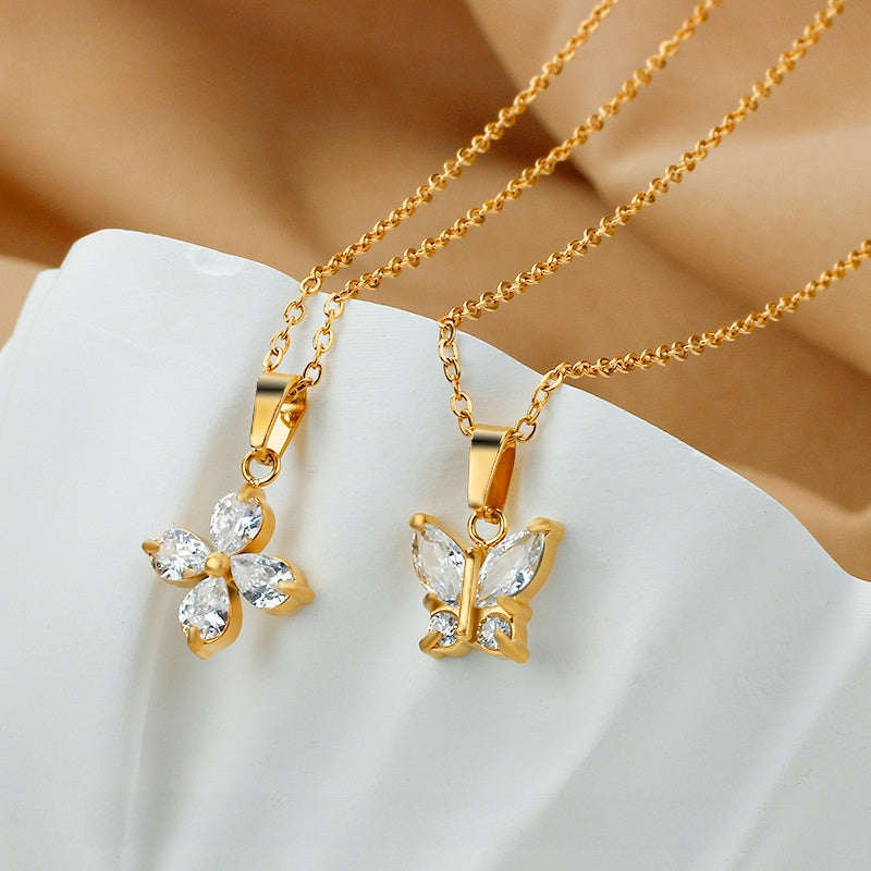 Butterfly Zircon Necklace Gold Plated Jewelry