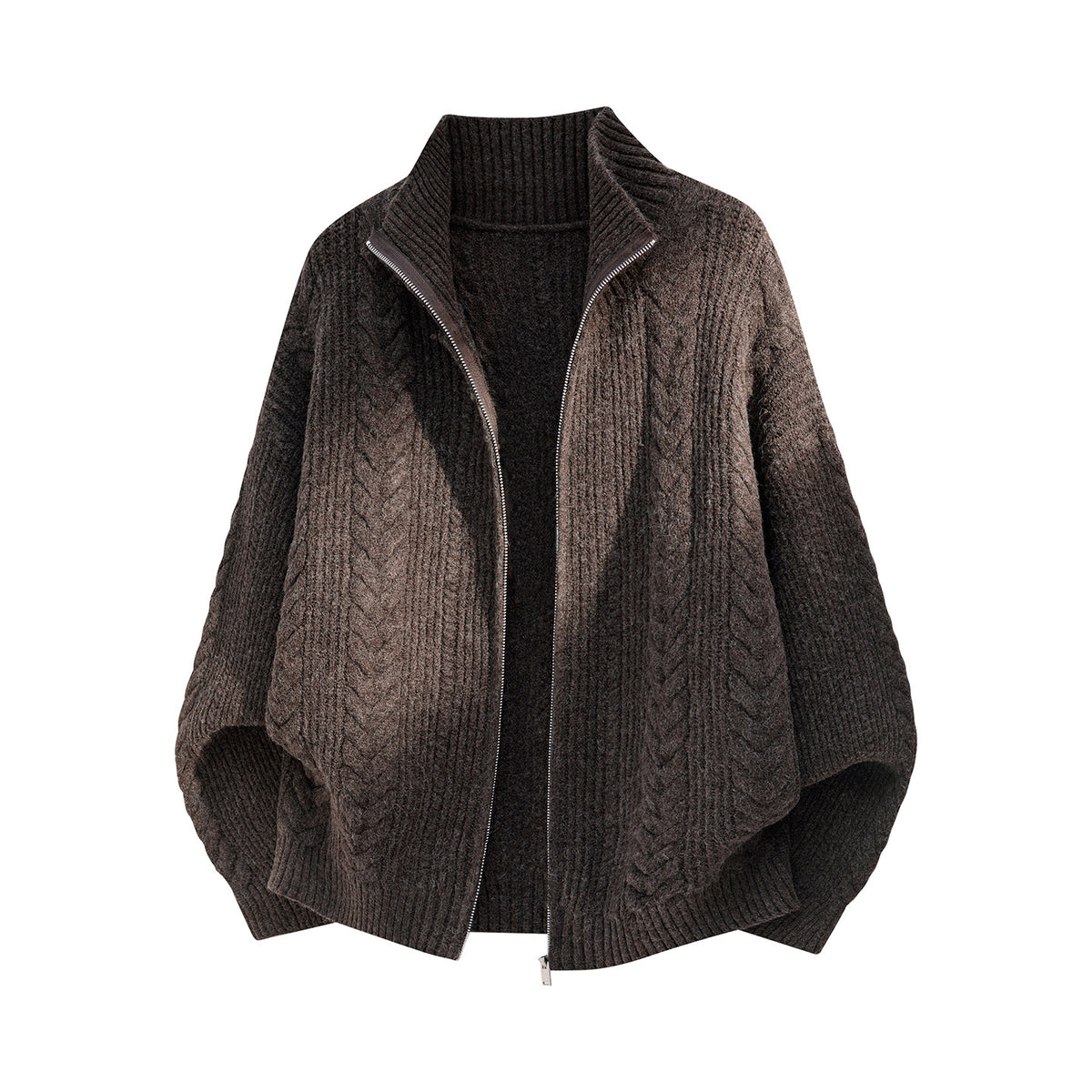 Men Zippered Knit Cardigan Sweater Vintage Wheat Knot Pattern