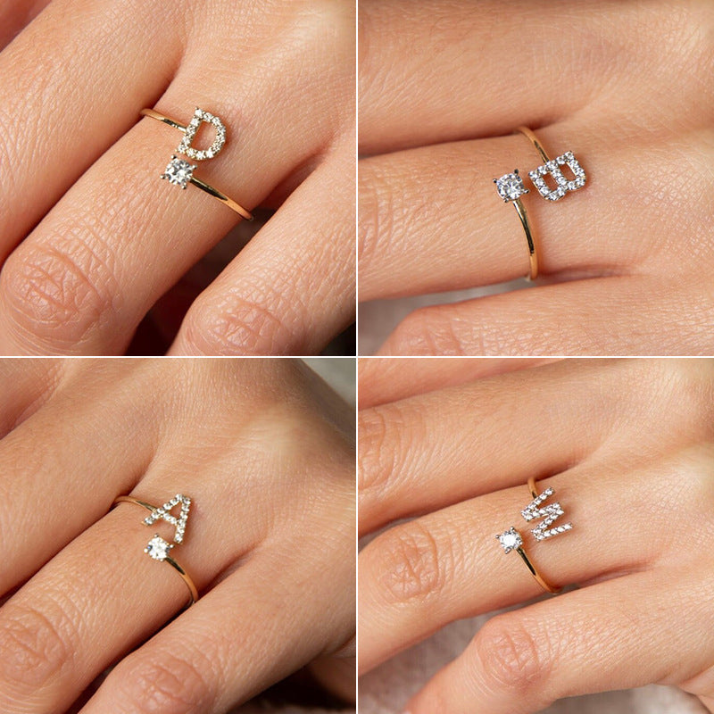 Letter Open Ring with Diamond Accents