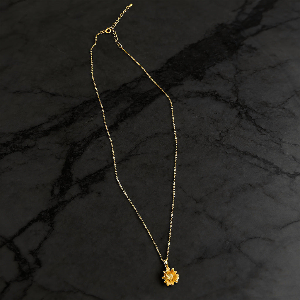 Sunflower and Butterfly Pendant Necklace in 18K Gold Plated